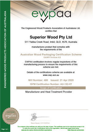Australian Wood Packaging Certification Scheme Certificate